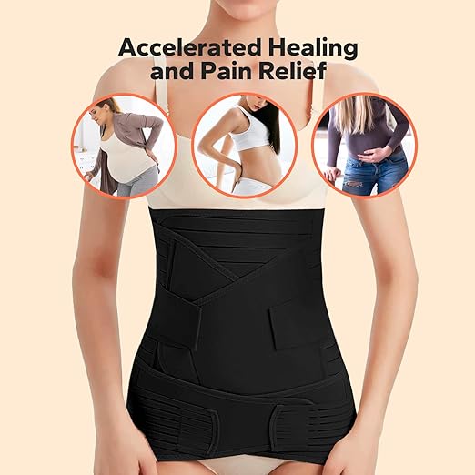 3 in 1 Postpartum Belly Band (Black), Post Partum Waist Binder, Posture Correction Abdominal Binder, Belly Band Postpartum Belly Wrap, Postpartum Belly Wrap (For waistline 35"-45", XXL)-CubbioJoy
