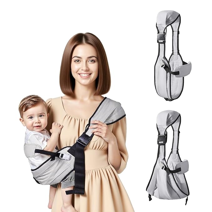 Baby Sling Carrier,Toddler Carrier, 2025 New Baby Sling with Waist Harness,Portable and Lightweight Sling,Non-Slip Hip Seat Carrying 25-60lbs(Grey)-CubbioJoy