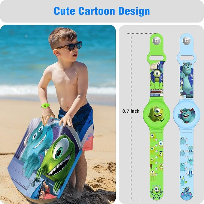 2 Pack AirTag Bracelet for Kids, Waterproof Cute Cartoon Air tag Holder Kids with Watch Band Design, Full Coverage Anti-Lost Silicone Airtag Hidden Accessories for Children (Luminous Version)-CubbioJoy