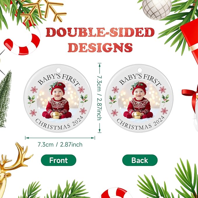 Baby's First Christmas Ornament 2025, Personalized Photo Ornaments for Christmas Tree, Custom Name Keepsake Ornament for Newborn, New Baby Gift, Xmas Tree Decoration-CubbioJoy