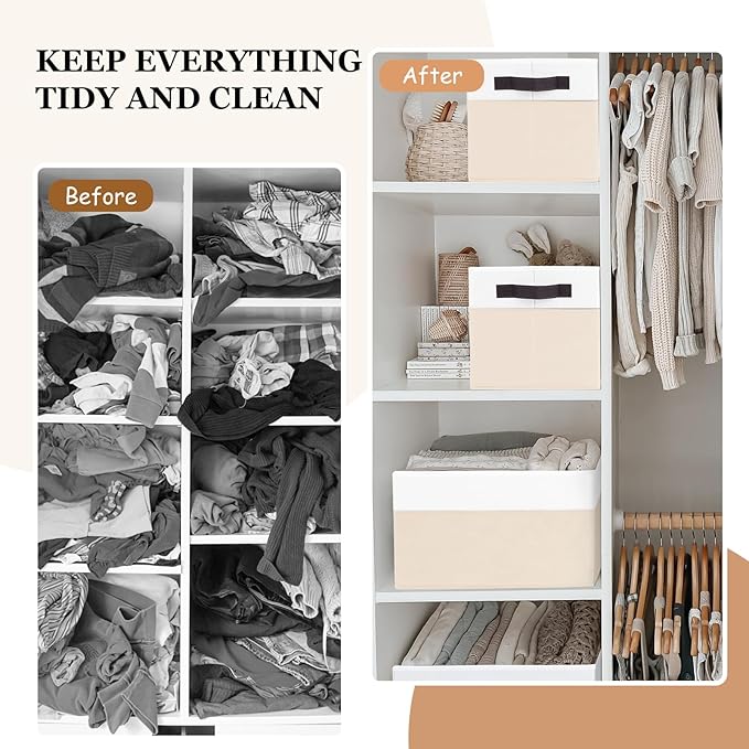 Criusia 8 Pack Large Storage Basket, Fabric Blanket Basket Living Room, Toy Organizers and Storage with Handles for Kids, Laundry Basket for Clothes Towel, Yarn and Craft Storage Bins (14L*10W*9.5H)-CubbioJoy