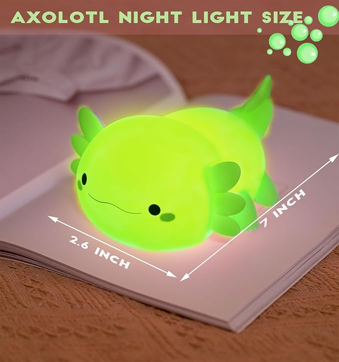 DREAMING MY DREAM Axolotl Night Light for Kids,Cute Axolotl Gifts lamp Rechargeable Light Table Bedside Lamp,LED Animal Silicone Nursery Night Lamp Cute Room Decor for Kids Girls Boys-CubbioJoy