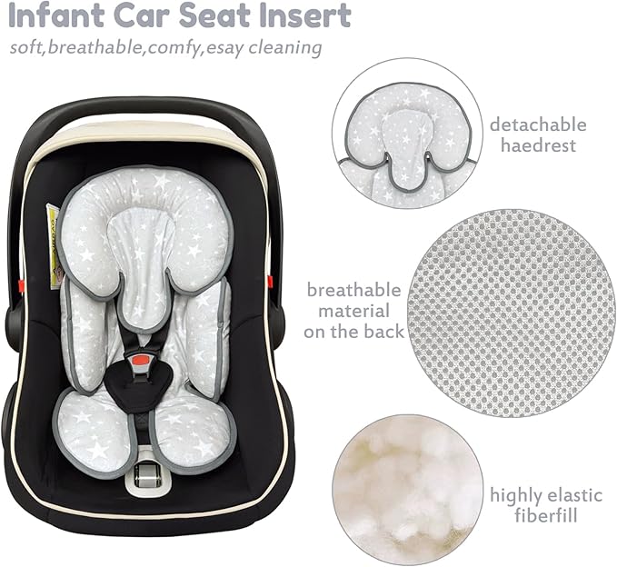 Infant Car Seat Insert, 2 in 1 Reversible Baby Car Seat Head & Body Support Cushion Pillow for Newborn,Soft Newborn Carseat Head Support Pad for Carseats, Strollers, Swings, Bouncers-CubbioJoy