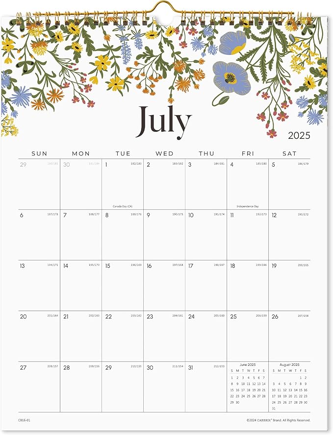 2025 Wall Calendar, Calendar 2025, Floral Design Wall Calendar with Thick Paper, 18 Months Runs From July 2025 - December 2026, 12" x 15", Twin-Wire Binding, Perfect for Planning (Flower)-CubbioJoy