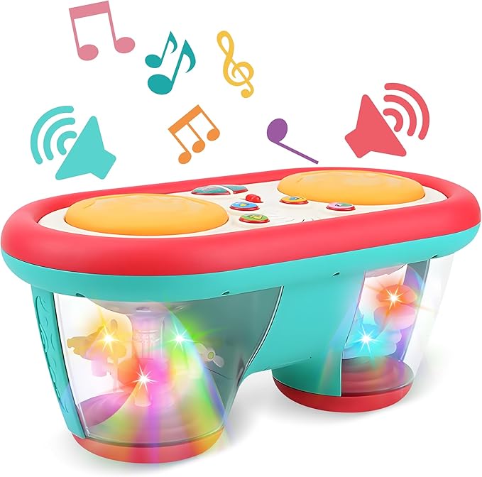 Baby Toys for 6 to 12 Months, Drum Musical Learning Infant Toys Rotating Light Up Toys for 12-18 Months, Tummy Time Toys for Baby 0-3-6-9 Months, Baby Gifts Toys 1 Year Old-CubbioJoy