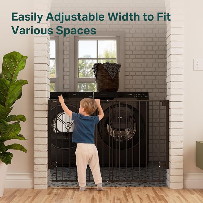 Cumbor 34" Extra Tall No Bottom Bar Baby Gate for Stairs, Auto Close Dog Gate Indoor for Larger Pets, 31.6-48" Hardware Mounted Safety Gate for Doorways, Wide Walk Thru Door for Easy Access (Black)-CubbioJoy