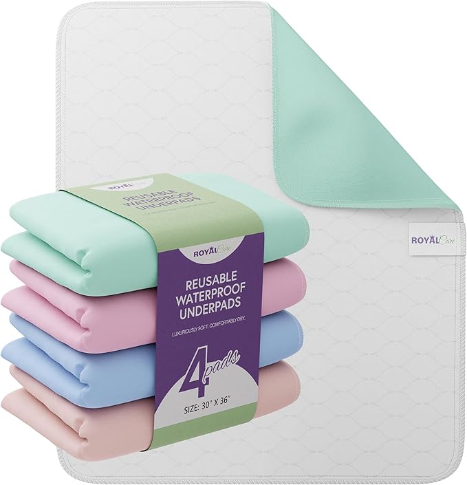 Incontinence Bed Pads - Reusable Waterproof Underpad Chair, Sofa and Mattress Protectors - Highly Absorbent, Machine Washable - for Children, Pets and Seniors (30x36 (Pack of 4), Multi-Color)-CubbioJoy