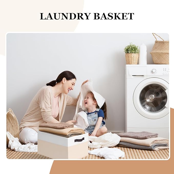 Criusia 8 Pack Large Storage Basket, Fabric Blanket Basket Living Room, Toy Organizers and Storage with Handles for Kids, Laundry Basket for Clothes Towel, Yarn and Craft Storage Bins (14L*10W*9.5H)-CubbioJoy