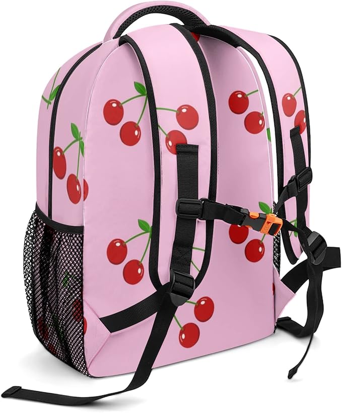 Cherry on Pink Custom Kids Backpack 16.5 Inch for Boy Girl, Personalized Waterproof Child School Travel Bag with Name-CubbioJoy