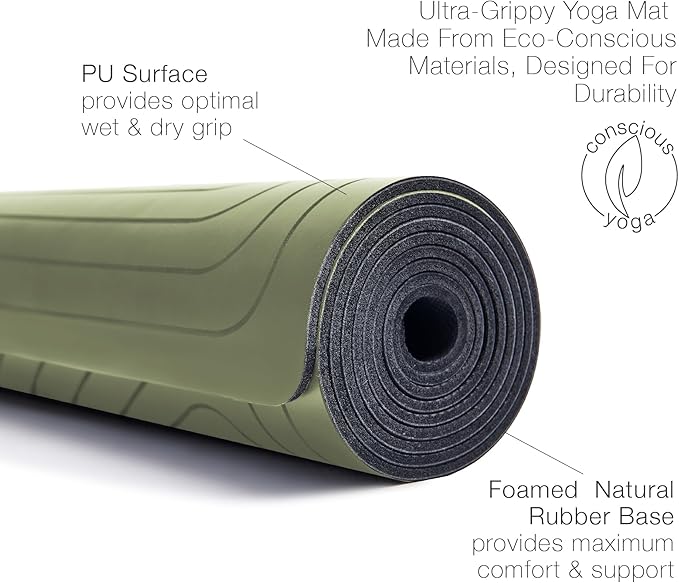agoy Pro+ Warrior - Premium Non-Slip Yoga Mat – Eco-Conscious Design - PU Mat With Wet/Dry Grip+ - Focus Alignment - Lazer-Etched Technology - A Portable Standard Size Mat for All Styles of Yoga-CubbioJoy