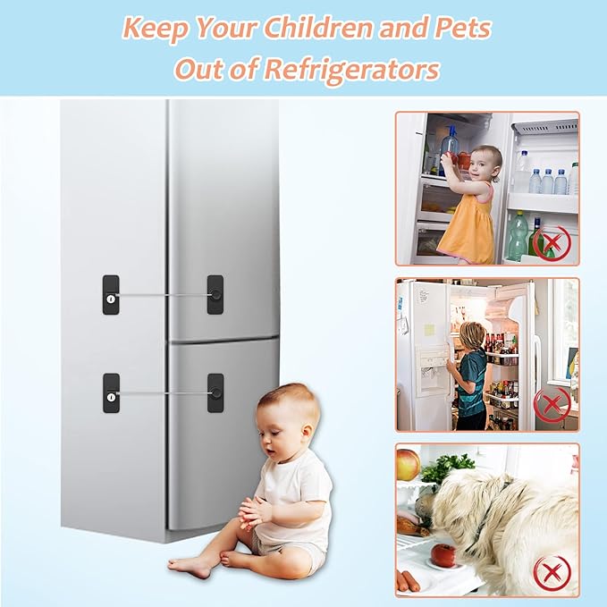 AOSITE Mini Fridge Locks for Kids No Drill Refrigerator Locks for Adults Cupboard Lock Child Safety Locks for Cabinets Drawer Locks Freezer Lock Baby Proofing (Black, 2)-CubbioJoy