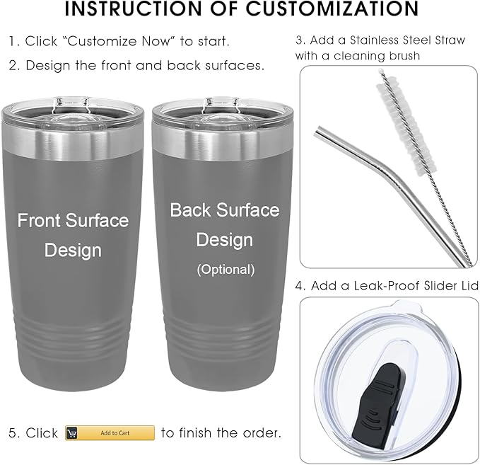 iProductsUS Personalized Tumbler for Men, Insulated Stainless Steel Travel Coffee Mug, Laser Engraved Custom Cup, Slider Lid Included, Gifts for Dad, Husband (Gray, 20oz)-CubbioJoy
