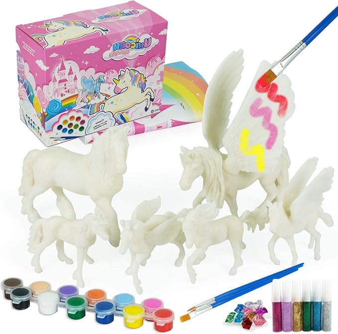 DIY Painting Unicorn Kit Arts and Crafts Set for Kids or Girls Decorate and Drawing 3D Toys for Children Gift(6 Unicorns)-CubbioJoy
