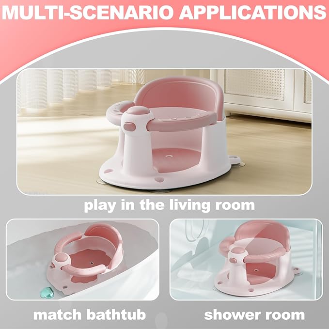 Baby Bath Seat, Bath Seat for Baby 6 Month & up, Baby Bath tub Seat with Suction Cups, Non-Slip, Detachable, Pink-CubbioJoy