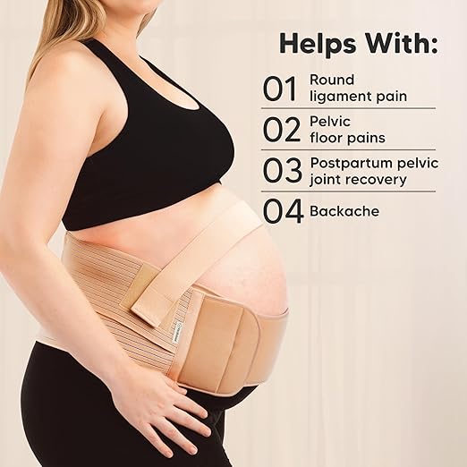 2-in-1 Maternity Belly Bands for Pregnant Women - Easy to Use Pregnancy Belly Support Band for Back, Pelvic, Hip, Adjustable Maternity Belt Support, Comfortable & Soft (Classic Ivory, One Size)-CubbioJoy