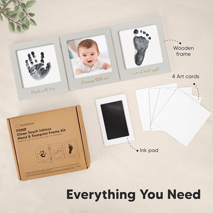Inkless Baby Handprint and Footprint Kit for Newborn - Baby Footprint Kit, Newborn Keepsake Nursery Picture Frame,Dog Paw Print Maker,Personalized Gifts for New Mom,Showers & Registry(Cloud Gray/Gold)-CubbioJoy