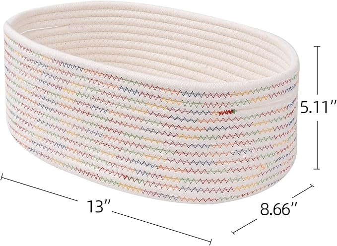 Baskets&Bins for Shelf Storage &Organizing/Cute Basket to Store and Organize Daily Items/Woven Rope Basket for Living Room, Bedroom,Playroom/Small Oval-13x8.66x5.11’’,3 Packs Rainbow-CubbioJoy