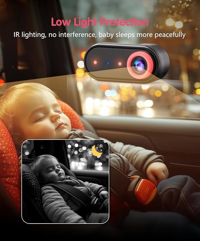 BM5PRO 7.2" Dual Camera Baby Monitor, 1080P HD Display for 2 Kids, Night Vision, Easy Install Car Baby Monitor, Ideal Gift, Rear Seat Safety for Babies & Pets-CubbioJoy