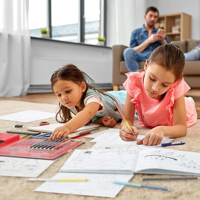 ARTEZA Kids Coloring Book and Colored Pencils Set, Transportation Illustrations, 50 Double-Sided Sheets, 100lb Paper-CubbioJoy