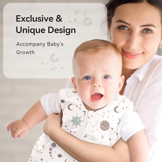 Baby Sleep Sack 6-12 Months 3 Pack 100% Cotton Lightweight 0.5 TOG Wearable Blanket Baby Sleep Bag with 2-Way Zipper for Newborn Infant White Gray Blue Space-CubbioJoy