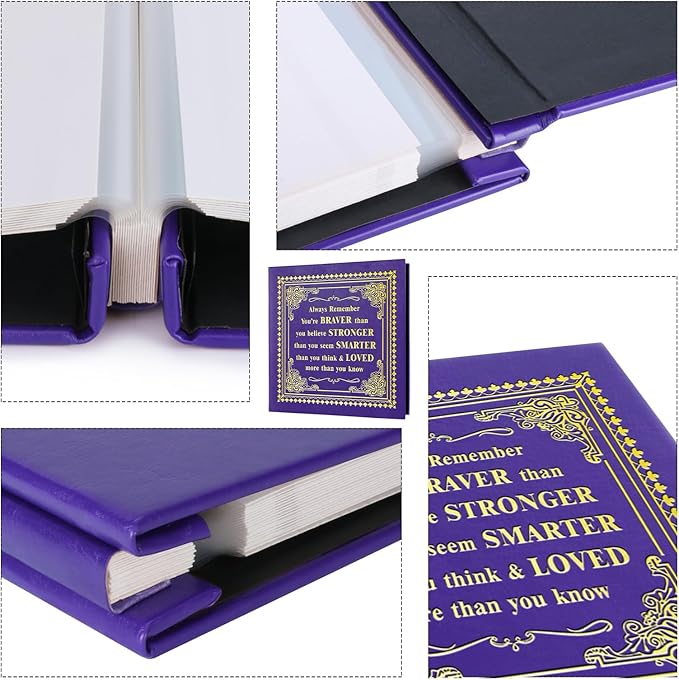 Inspirational Leather Photo Album,Magnetic Self-Stick Page Photo Album,Family Album,Hand Made DIY Albums Holds 3x5, 4x6, 5x7, 6x8 Photos (purple-always remember)-CubbioJoy