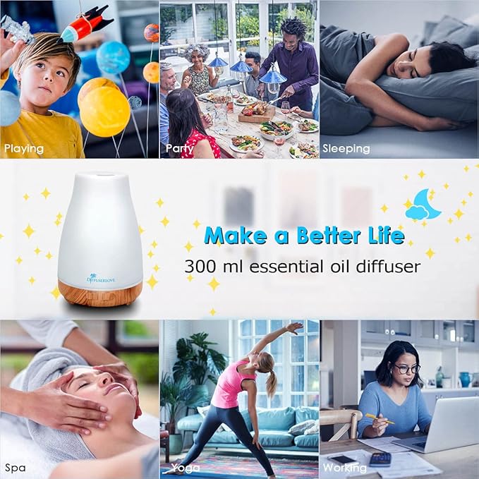 300ML Diffuser Essential Oil Diffuser Remote Control Aromatherapy Diffuser Mist Humidifiers with 7 Color LED Lights for Bedroom Office House Kitchen Yoga-CubbioJoy