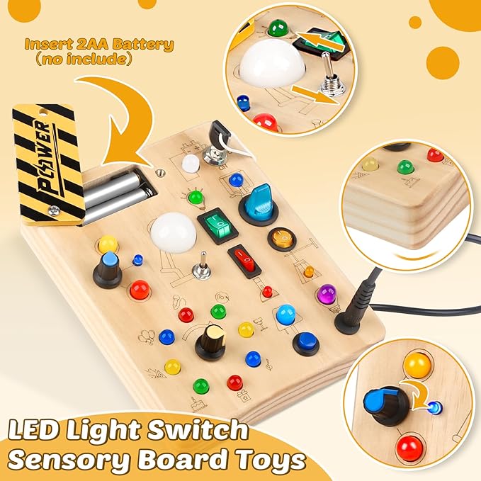 Joyreal Montessori Toddler Busy Board, 19 Led Wooden Sensory Board Educational Toy, Montessori Toys for 1-6 Year Old, Travel Toys Gifts for Toddlers Boys and Girls-CubbioJoy