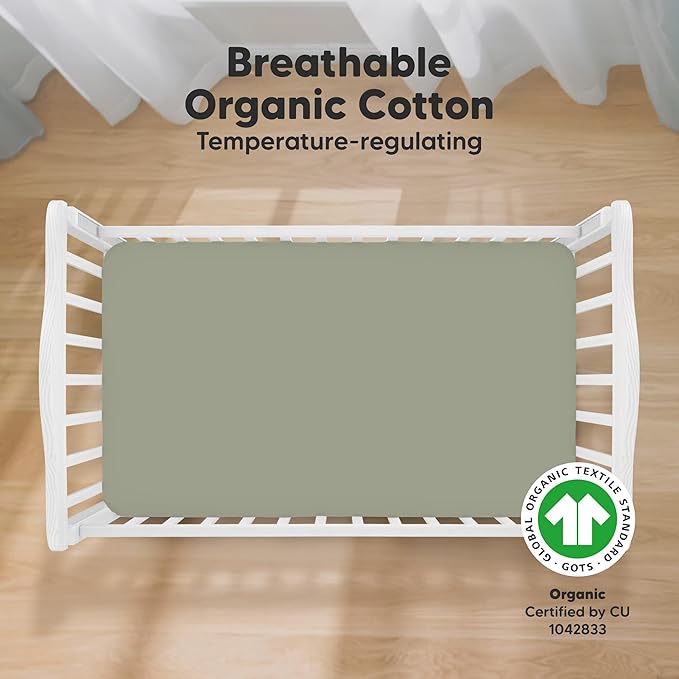 KeaBabies 2-Pack Organic Crib Sheets for Boys, Girls - 52x28 Fitted Crib Mattress Sheet Neutral, Breathable Jersey Cotton Cover for Baby Bed, Toddler Mattress, Soft & Cute Prints (Lichen)-CubbioJoy