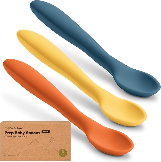 KeaBabies Silicone Baby Spoons, Self Feeding 6-12 months - 3-Pack Baby Weaning Eating Utensils, Toddler First Food Training Spoon, Infant, Kids Feeding Supplies Essential Set,Dishwasher-safe (Valiant)-CubbioJoy