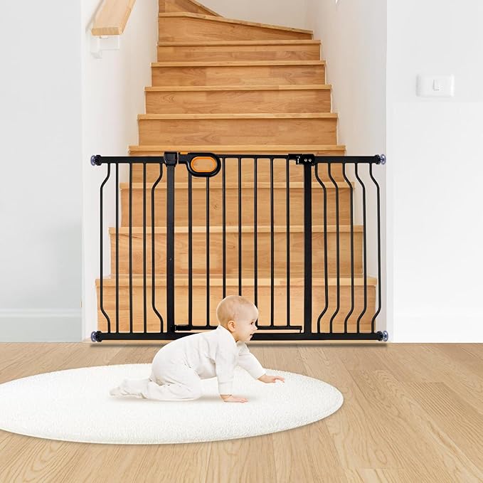 Baby Gate for Stairs 29-52 Inch Wide, Safety Gate for Baby Adjustable Pet Gate with Door Pressure Mounted Gates for Kids Toddler Dogs Extension Kit Indoor Stairway Doorway Black (30.5'' Tall)-CubbioJoy