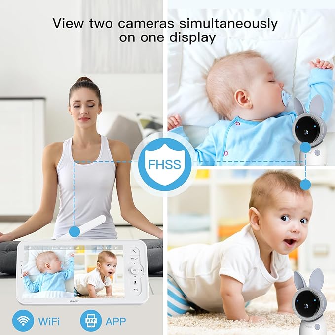 ARENTI Upgraded Baby Monitor with 2 Cameras, 4MP 2.4G&5G WiFi Baby Camera Monitor, Infrared Night Vision, Night Light, 2-Way Audio, Cry&Motion Detection, Temp&Humidity Sensor, App Control-CubbioJoy
