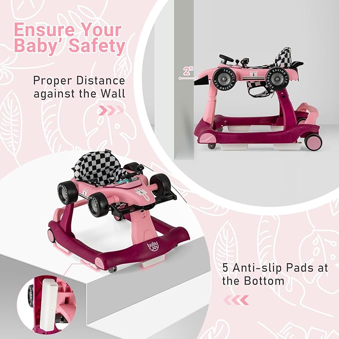 BABY JOY 4-in-1 Baby Walker, Foldable Activity Walker with Adjustable Height & Speed, Music, Lights, Steering Wheel, Comfy Seat Cushion, Activity Baby Push Walker for Boys Girls Aged 6 –18 (Purple)-CubbioJoy