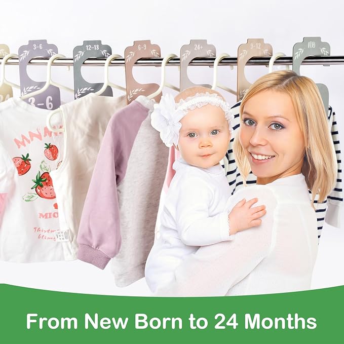 Baby Closet Dividers for Clothes Organizer, 8 PCS Wooden Double-Sided Clothes Organizer from Newborn to 24 Months, Colorful Baby Clothes Dividers for Nursery Beautiful Decor-CubbioJoy