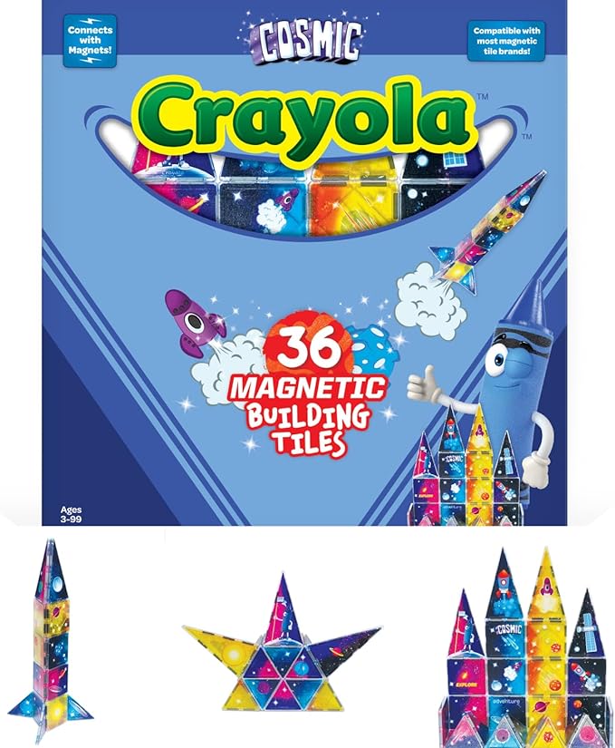 CreateOn Crayola Cosmic Magnetic Tiles, Building Set for Kids, Magnetic Building Toys for Kids, STEM Learning Toys for Boys and Girls Ages 3 and Up - 36-Pieces (Cosmic)-CubbioJoy