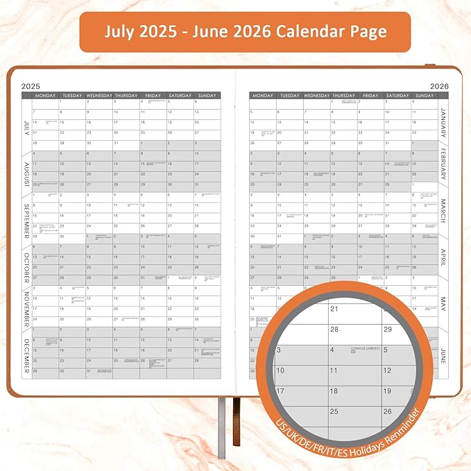 2025-2026 Appointment Book & Planner - Jul 2025 - Jun 2026, Daily Hourly Planner, 5.75" X 8.25", 60-Minute Interval, Faux Soft Leather Cover, Premium Paper, Academic Calendar with Pen Loop, Inner Pocket-CubbioJoy