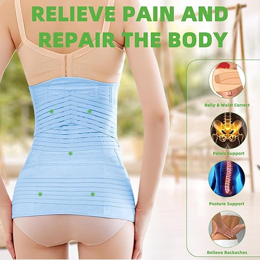 2 in 1 Postpartum Belly Band Wrap Blue, C-Section Support Belt X-Large, Post Partum Support Recovery Waist/Pelvis Belt, Hysterectomy Belly Band Binder Girdle Stomach-CubbioJoy