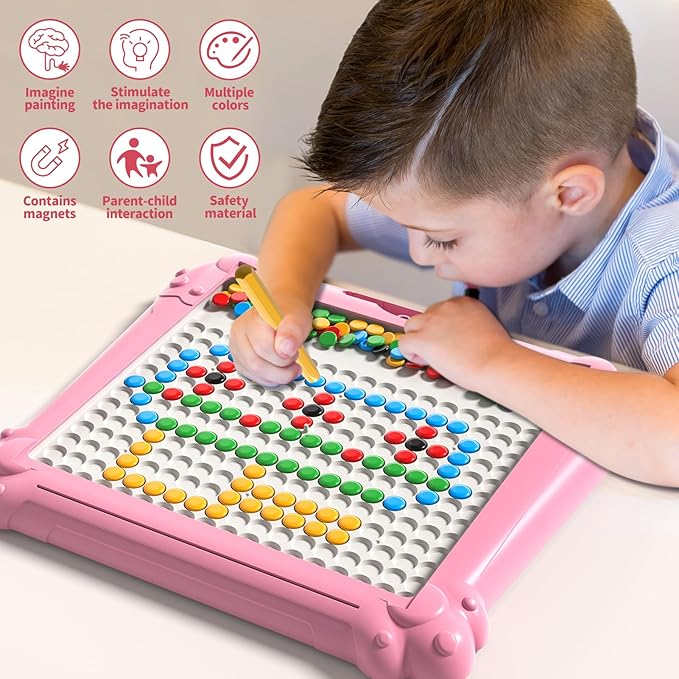 2-IN-1 Large Magnetic Drawing Board for Toddlers Kids, Magnetic Color and Number Maze, Magnetic Dot Art Board for Kids, Montessori Education Travel Toys for Boys Girls Age 3 4 5 6 7 8 Years Old-CubbioJoy