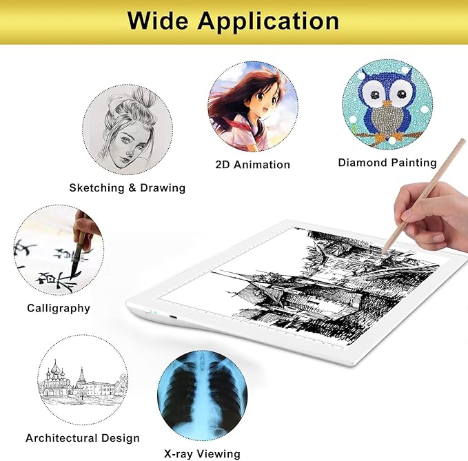 A4 Rechargeable LED Tracing Light Box, ELICE Wireless Battery Powered Light Pad Artcraft Lightpad Cordless Light Board for Diamond Painting Drawing Sketching Weeding Vinyl X-ray Viewing (White)-CubbioJoy