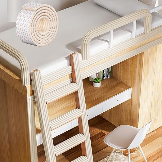 Bunk Bed Ladder Pads,Self-Adhesive Bunk Bed Ladder Cover Foam Padding,Traction Treads for Stair Steps,Soft Extra-Wide Edge Protector,Furniture 6.5 Ft Rice White-CubbioJoy