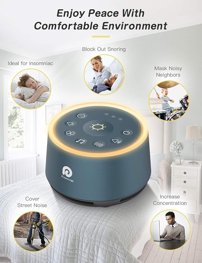 Dreamegg D1 Sound Machine - White Noise Machine with Baby Night Light for Sleeping, High Fidelity Sounds, Timer & Memory Feature, Sound Machine for Baby Adults, Home, Office, Travel (Navy Blue)-CubbioJoy