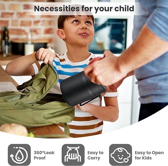 17oz Soup Thermo for Hot Food Kids,Insulated Food Jar with Spoon,Thermo Hot Food Lunch Container,Wide Mouth Leakproof Stainless Steel Lunch Box for School-Black-CubbioJoy