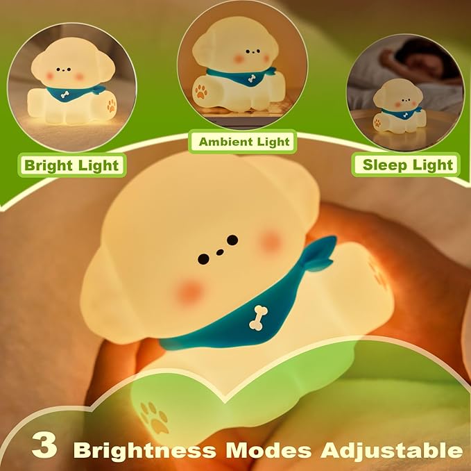 DREAMING MY DREAM Puppy Night Light for Kids Lamp,Soft Silicone Nursery Light for Baby Room and Toddler Toy,Portable Dimmable Rechargeable Animal Lights for Girls and Boys-CubbioJoy