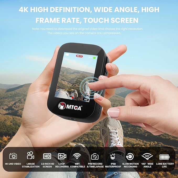 asika 4K Ultra HD Action Camera with Touch Screen-Waterproof Sports Camera,6-Axis Gyro Stabilization,145° Wide-Angle,Loop Recording for Vlogging,Cycling,Motorcycle(Supports Time-Lapse/Pre-Record)-CubbioJoy