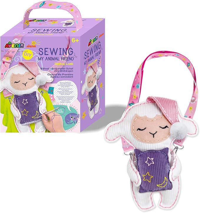 Avenir Sewing Kit for Kids Birthday Gifts for Kids Aged 6 Corduroy Fabric With Shoulder Strap Safe Needles Pre-cut Felt Easy DIY Arts and Crafts for Boys and Girls Stuff No Mess with Full Instructions-CubbioJoy