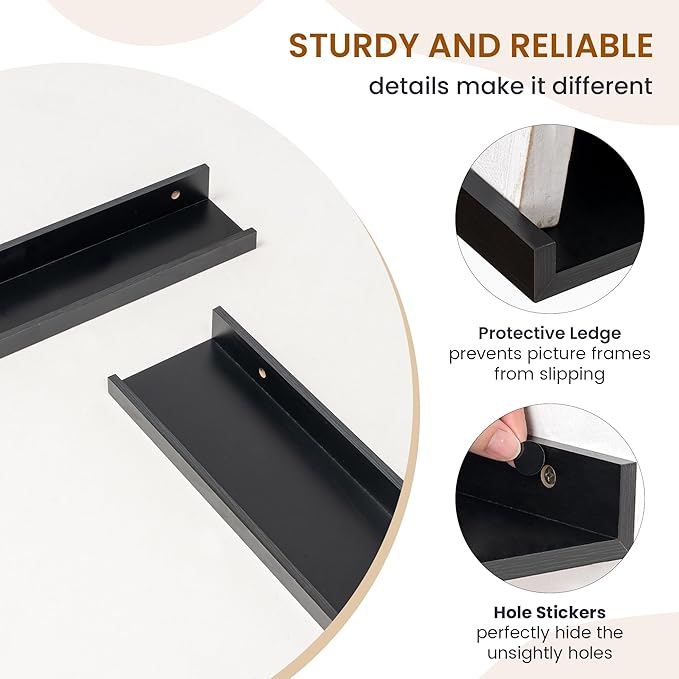 Axeman Picture Ledge Shelf, Floating Shelves for Wall Decor Storage Set of 6, 55 inch Floating Wall Mounted Shelves, Wall Shelves with Lip for Living Room, Bedroom, Nursery, Bathroom, Kitchen, Black-CubbioJoy
