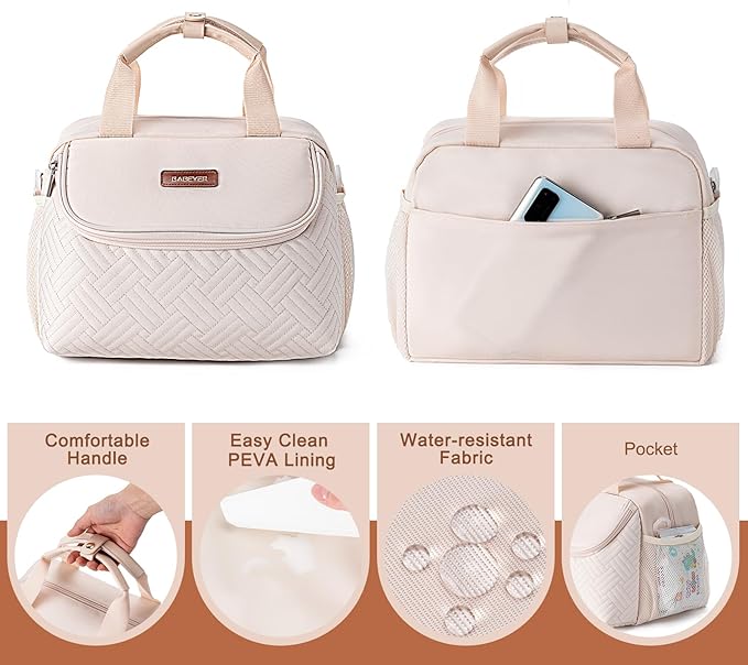 Breastmilk Cooler Bag with Ice Pack Fits 6 Baby Bottles up to 9 Ounce, Wearable Breast Pumps Cooler Bag for Nursing Mom Daycare, Work, Travel- White-CubbioJoy