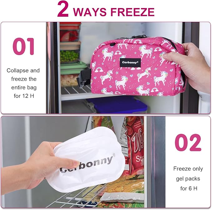 Cerbonny Small Cooler Bags: Freezable, Insulated Lunch Bags for Work/School Travel - fits Yogurt | 3+(Unicorn)-CubbioJoy
