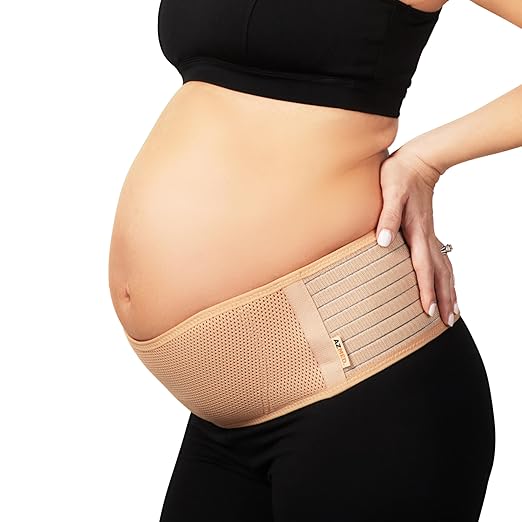 AZMED Maternity Belt Back Support - Adjustable Abdominal Binder for Pregnancy - Belly Band for Pelvic, Waist & Lower Back Comfort - Fits Up to 46 Inches - Beige-CubbioJoy