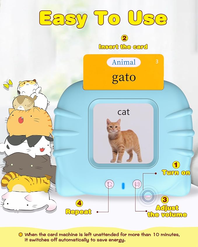 510 Words Spanish Flash Cards for Kids, Autism Toys for Toddlers 2-3 Years Old, Speech Therapy Toys, Educational Learning Flash Cards for Boys and Girls Blue(Spanish/English/Bilingual)-CubbioJoy