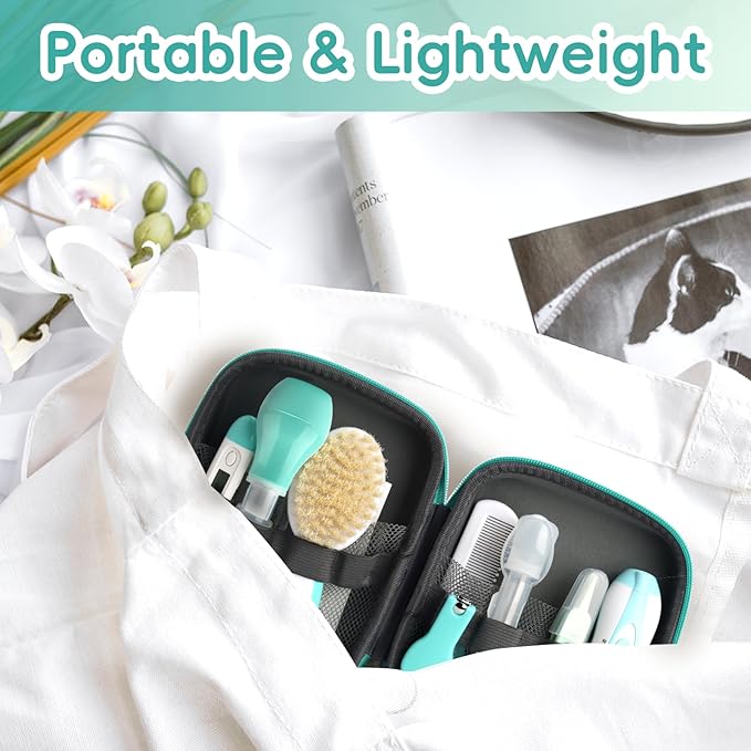 Baby Grooming Kit, Electric Safety Nail Trimmer Baby Nursery Kit，Infant Safety Care Set with Hair Brush Comb Nail Clipper Nasal Aspirator,Baby Essentials Kit for Newborn Girls Boys (20 Pc Green Kit)-CubbioJoy